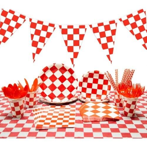 Red White Racing Car Party Disposable tableware Flag Theme Birthday Party Decorations Supplies