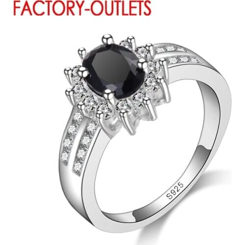 Hot Black CZ Crystal Rings For Lady Luxury 925 Women Wedding Engagement Ring Bijoux Femme Jewelry