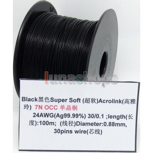 LN004499 Black 100m 24AWG Ag99.9% Acrolink Pure 7N OCC Signal Wire Cable 30/0.1mm2 Dia:0.88mm For DIY