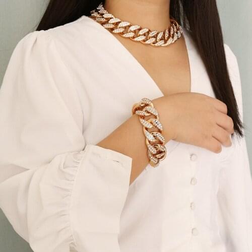 Exaggerated Metal Chain Shining Rhinestone Choker Necklace for Women Gold Color 2021 Fashion Jewelry Clavicle Chain Short New