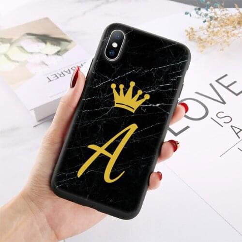 Custom Crown Classy Queen Initials Alphabet Phone Case Cover For iPhone XS Max X XR 11 Pro Max 12 8Plus X 12 7Plus Soft Silicone
