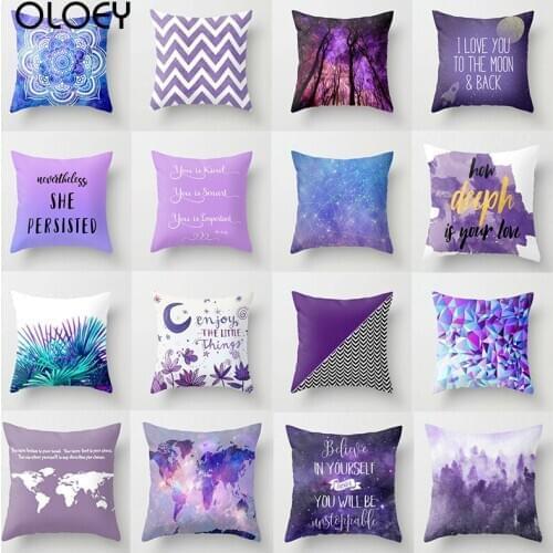 Purple Color Pillowcase Cushion Cover Polyester World Map Flower Throw 45x45cm Home Sofa Bed Car Decorative Pillowcover