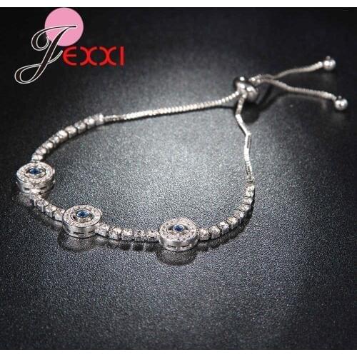 New Design 925 Sterling Silver Evil Eyes Austrian Crystal Mirco Inlay Wristband for Women Wedding Bracelets Wholesale Jewelry