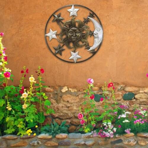 HOT Metal Wall Art Decoration Creative Sun Moon Statue Hanging Ornaments Decor For Home Living Room Garden Decoration Crafts