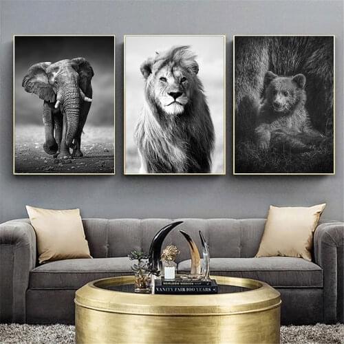 Africa Lion Elephant Bear Posters And Prints Black White Animal Wall Art Canvas Poster Painting Nordic Wall Pictures Home Decor