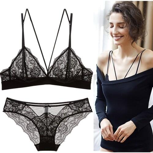 Transparent Sexy Lace Lingerie Set Transparency Allure Womens Underwear No steel rim Bra Deep V Ultra Thin Bra Suit