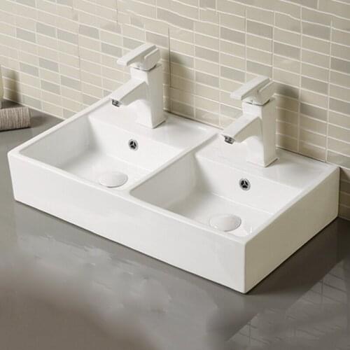Toilet household washing double basin ceramic wash basin rectangular platform basin toilet washing double basin bathroom