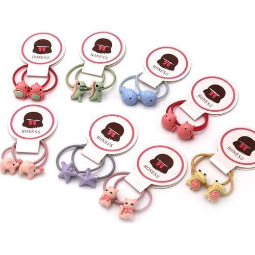 2PCS New Cute Cartoon Animal Dinosaur Little Girls Elastic Hair Bands Ponytail Holder Scrunchies Hair Tie Rope Baby Accessories
