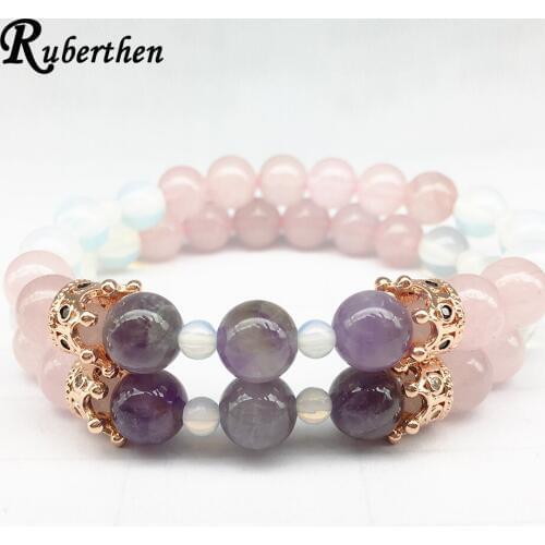 Ruberthen On Sale Women`s Crown Bracelet Powerful Opal Rose Qurtz Bracelet Trendy Energy Yoga Balance Jewelry Wedding Bracelet