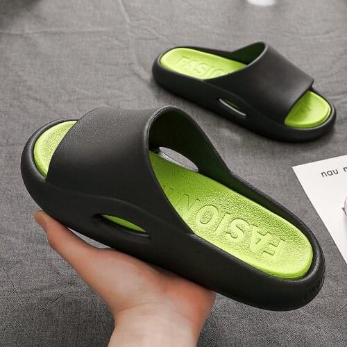 Topvivi Slippers for Men Summer Shoes 2021 new Slides for Women Soft Thick Sole Couple Non-slip women Beach Indoor Sandals green