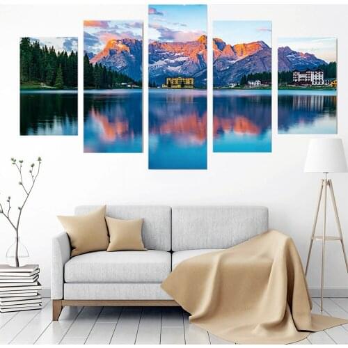 5 Pieces Modern Posters Prints Mountain Lake Forest Waterfall Wall Art Canvas Painting Pictures Home Decor