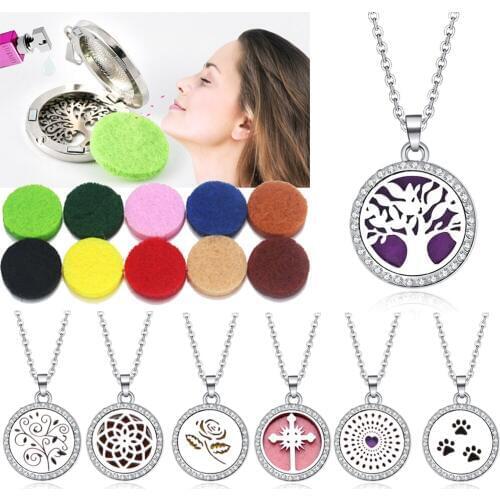 Mixed style Aromatherapy necklace tree of Life locket Essential Oils Aroma Diffuser rhinestones locket Perfume Pendant Necklace