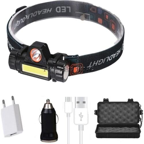 LED Headlamp Cree XPL + COB 4000lm 18650 USB Rechargeable Headlight 18350 Flashlight with Power Indicator Magnet Tail