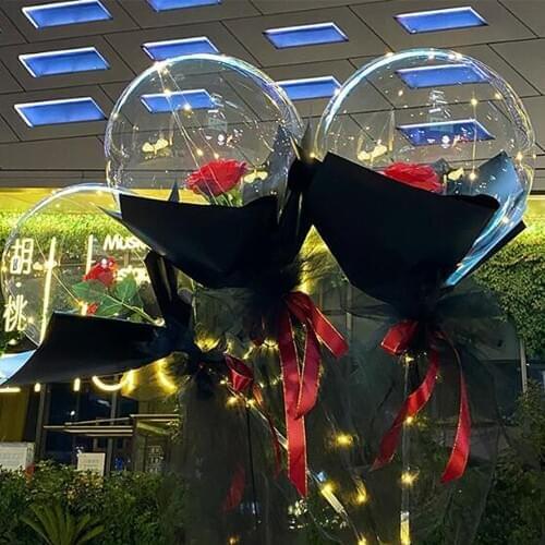 LED Balloon Rose Bouquet Luminous Transparent Bobo Ball Rose Valentines Day Gift Birthday Party Wedding Decoration Balloons 2