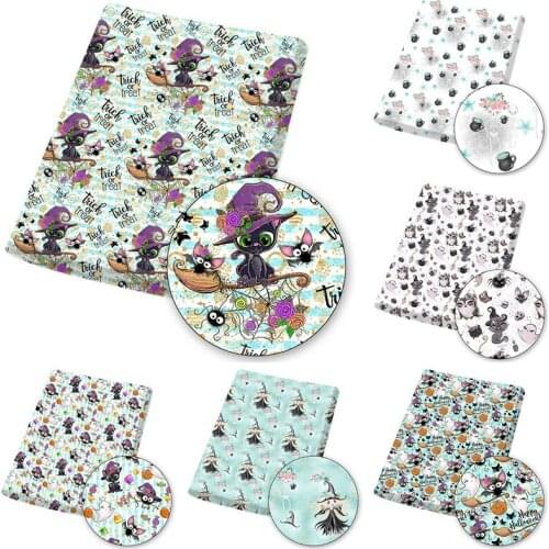Halloween Witch Cat Fabric By Meter Polyester Cotton Patchwork Fabric For Sewing Needlework DIY Dress Crafts Materials 45*145cm