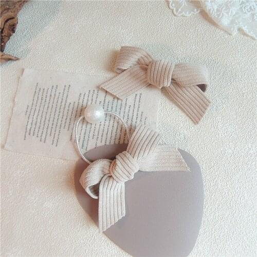Women Fashion Bowknot Pearl Hair Ties Lady Rubber Bands Girl Hair Accessories