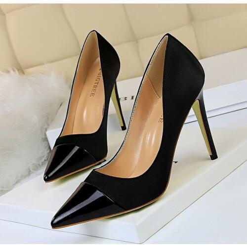 Women Pumps Fashion Spell Color High heels Single Shoes Female Spring Summer Patent leather Wedding Party shoes Woman 1023-2