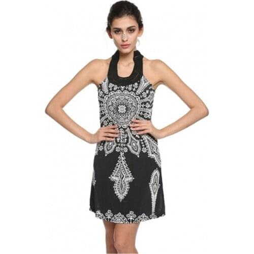 Women Fashion Floral Bohemia Classic Vintage Exotic Mini Dress