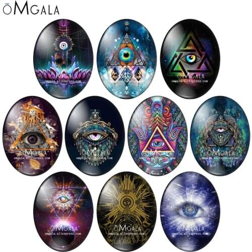 Boho Evil Eyes Steampunk Patterns 10pcs 13x18mm/18x25mm/30x40mm Oval photo glass cabochon demo flat back Making findings