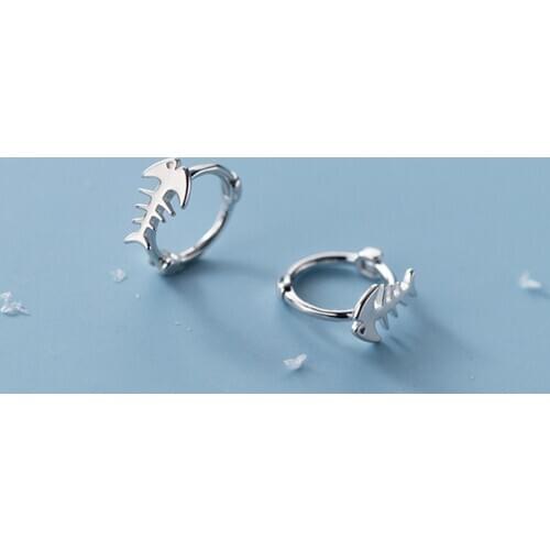 100% 925 Sterling Silver Cute Tiny Sweet Fish Bone Hoop Earrings For Daughter Girls Ear S925 Silver Fine Jewelry