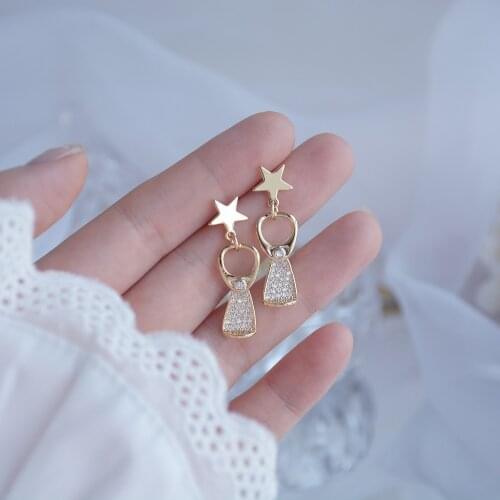 14k Real Gold Plated Fashion Jewelry Crystal Star Geometrid Stud Exquisite Earrings for Woman Holiday Party Elegant Earring