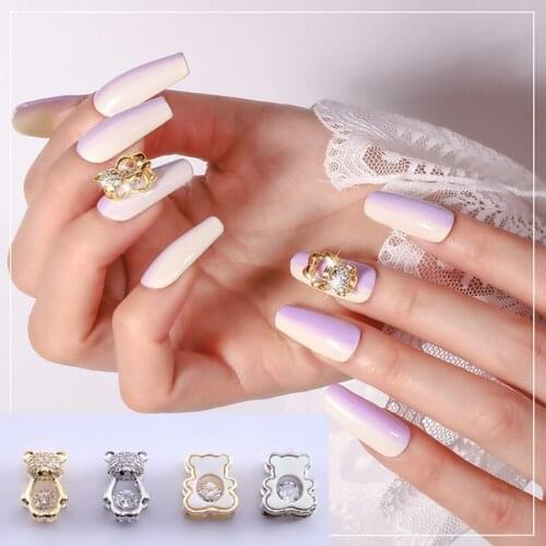 9*13mm Nail Zircon Metal Bear Beating Heart Luxury Gold/Silver Manicure Accessories 3d Nail Art Decorations Charms Animal#DXM42