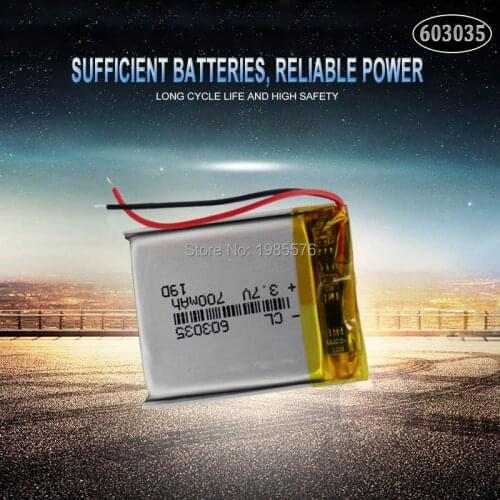 3.7V 700mAh 603035 Lithium Polymer Li-Po li ion Rechargeable Battery For mp3 mp4 mp5 Tachograph Car DVR Bluetooth Earphone GPS