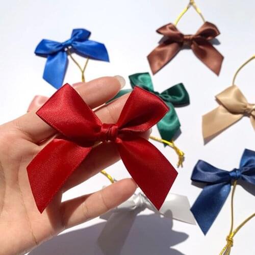 30pcs Satin Twist Tie Bows for Gift Bags Bakery Candy Bags Rubber Band Bowknot for Picture Scroll and Certificate
