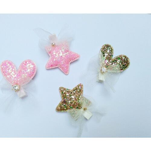 5Sets Fashion Cute Glitter Heart Hairpins Solid Gemstone Lace Bow Star Hair Clips Princess Headwear Fashion Hair Accessories
