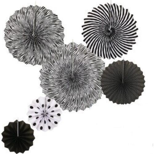 6pcs/set Black White Paper Rosettes Fans bachelorette bridal showerPinwheel Fan Party Pinwheels Photo Backdrop graduation decora