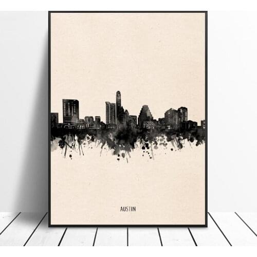 Austin City Black ink Abstract Art Canvas Poster painting Wall Art Print Modern Poster Wall Pictures Living Room Decor