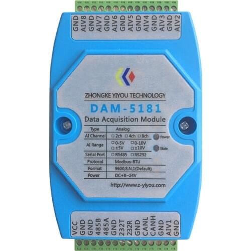Analog Quantity Acquisition Module 0-5V/0-10V Input to Isolated RS485 Modbus 2/4/8-channel Voltage Signal