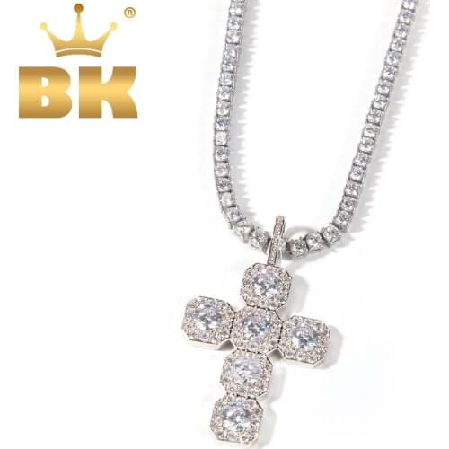 THE BLING KING Hiphop Baguette Crystal Zircon Stone Cross Pendant Necklace Iced Out Cubic Zirconia Jewelry Party Necklace