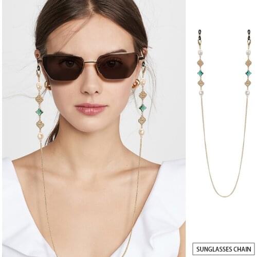 70cm Retro INS Glasses Chain Hollow Carved Four-leaf Clover Crystal Pearl Mix and Match Mask Chain Dual-use Chain Wholesale