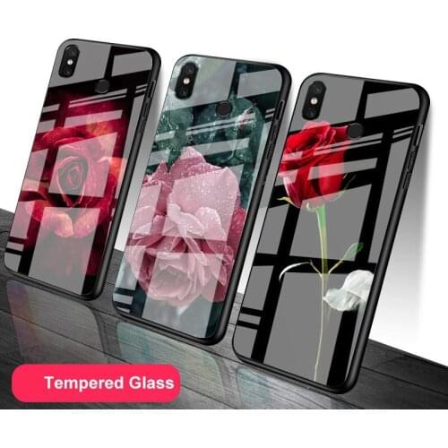 Flower Rose Tempered Glass Phone Case For Redmi Note 5 6 7 8 9 Pro Note8T Note9S Redmi8 9 Cover Shell