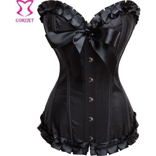 Black Satin Corselet Feminino Overbust Gothic Corset Plus Size Corsets and Bustiers Korsett For Women Corpetes E Espartilhos