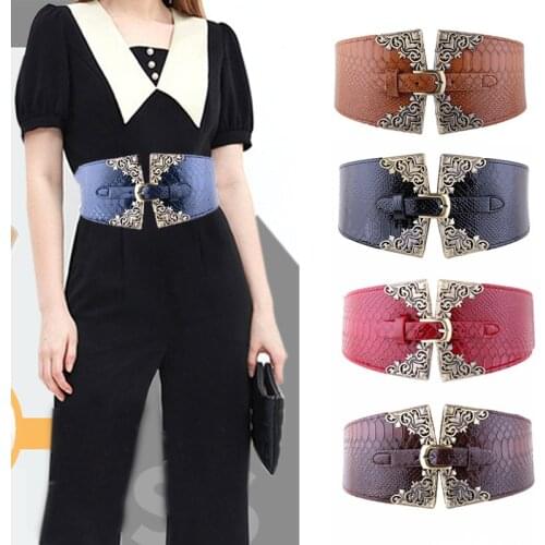 Deepeel 1Pc 10.5*60-90cm Fashion Women Luxury Cummerbunds Leather Crafts Elastic Belts Retro Decoration Female Wide Corset Belt