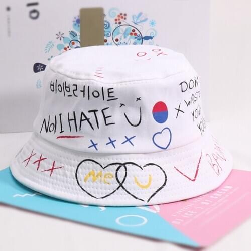 Kids Harajuku Style Graffiti Fashion Cartoon Flat Top Children Fisherman Hat Boys Girls Big Hat Basin Bucket Hat Sun Hat 2020