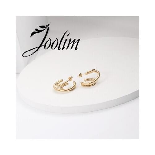 Joolim High Quality PVD Gold Finish Multilayer Stainless Steel Hoop Earring Tarnish Free Gold Jewelry