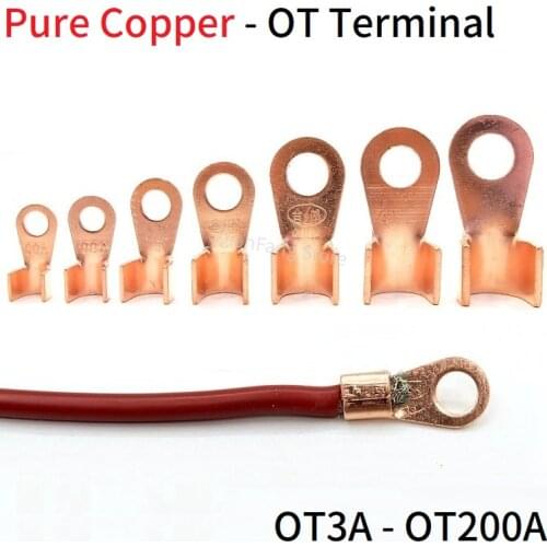 Copper Wire Terminal OT Type 3A 5A 10A 20A 30A 40A 50A 60A 80A 100A Bare Nose Lugs Crimp Open Mouth Naked Cable Connector Splice
