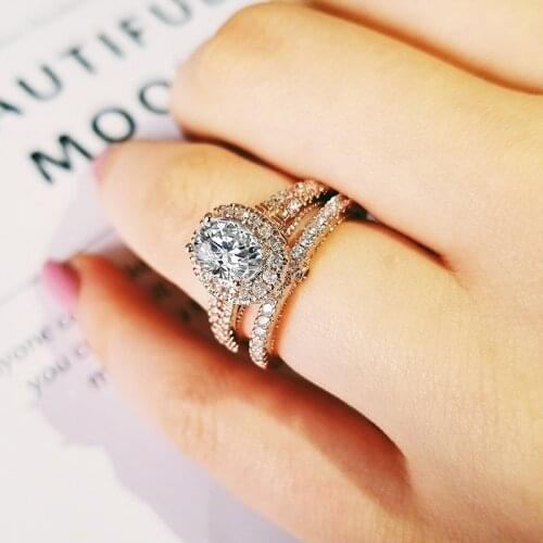 925 sterling silver rose gold color wedding ring set oval shape zircon women luxury brand wholesale anniversary gift r4987