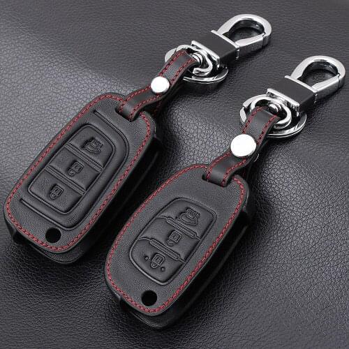 Leather Car Remote Key Holder Case Cover For Hyundai i20 i30 i40 IX25 IX35 Tucson Verna Solaris Elantra Accent Accessories