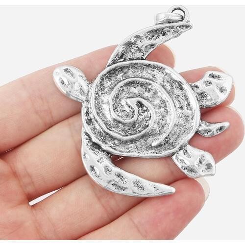 2pcs Antique Silver Color Large Lagenlook Swirl Spiral Vortex Lucky Turtle Pendant For Necklace Jewelry Making Findings 57*59mm