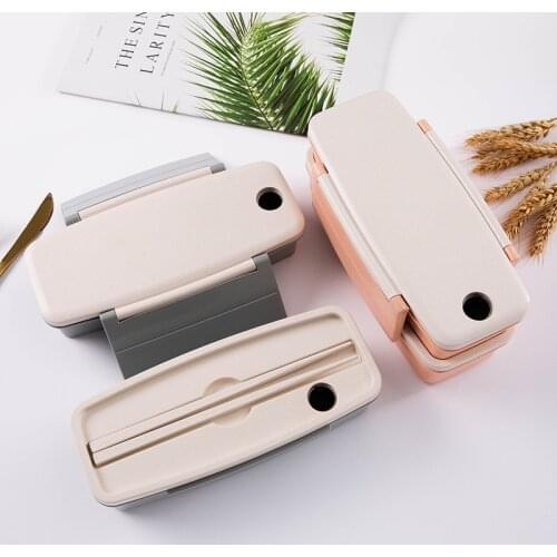 New Bamboo Fiber Lunch Box Student Adult Bento Boxes with Chopsticks Double Compartment Lunchbox Tableware