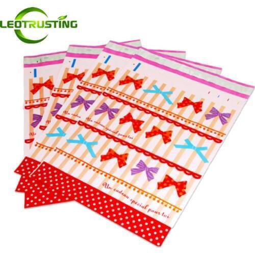 Leotrusting 100pcs/lot Bow Plastic Envelope Bag Self-seal Adhesive Clothing Courier Bag Mailer Postal Gift Box Packaging Bags