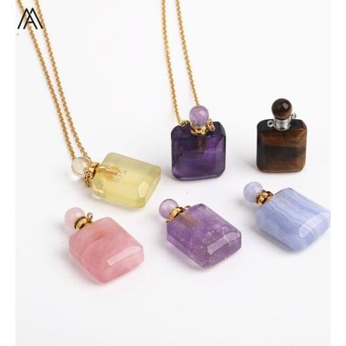 Fashion Women Amethysts Perfume Bottle Stainless Chain Pendant Necklace,Discount Crystal Stone Perfume Bottle DSS-189AMBB