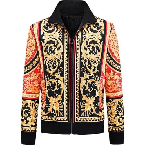 High Quality Men Jacket Striped Design Autumn Mens Plant flower printing Jacket Outerwear Coat