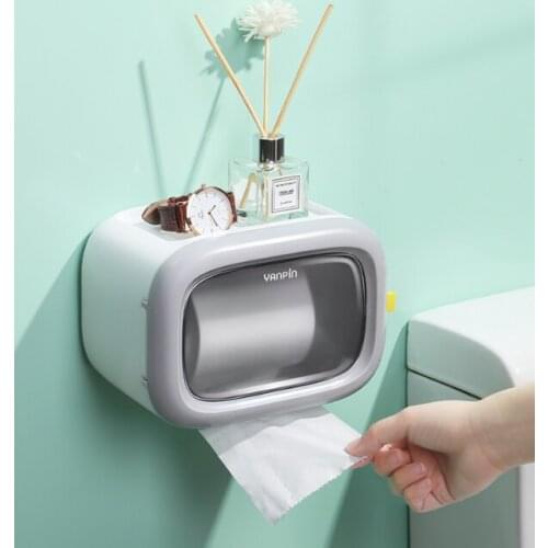 Toilet paper extracting wall - mounted punch - free waterproof large roll hanging rack light luxury shelf tissue box J05