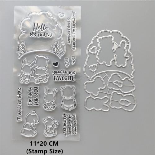 2021 New Little Bear Bunny Clear Stamps and Metal Cutting Dies DIY Scrapbooking Embossing Album Seal Template Punch Stencils