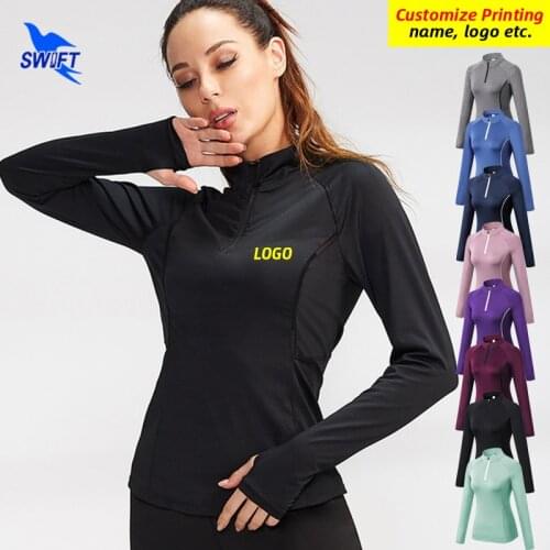 NEW Winter Fleece Quick Dry Elastic Yoga Shirt Women Long Sleeve Mandarin Collar Running Jacket Gym Fitness Sweatshirt Customize